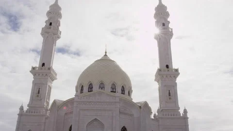 Sunlight illuminates huge square with White Mosque Stock Footage 230037734