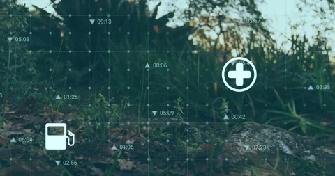 Sunlight initiating grid fading in, intensifying, utility icons emerging and Vídeo Stock 311501077