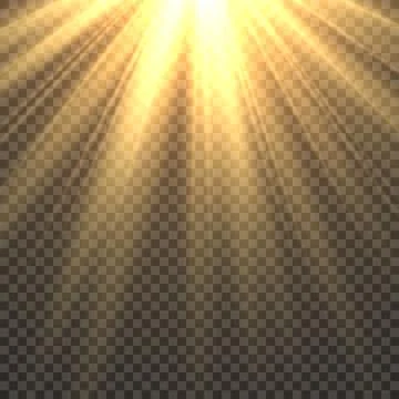 Sunlight isolated. Sun light effect golden sun rays radiance. Yellow bright Stock Illustration