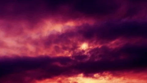 Sunlight n sun ray shinning through dramatic rain storm purple violet cloud Stock-Footage 303977158