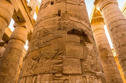 Sunlight over columns in Karnak Stock Photos