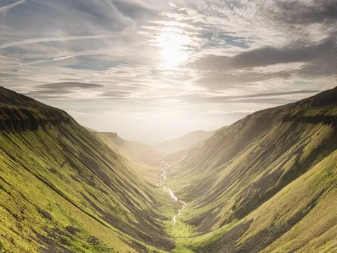 Sunlight over valley Stock Footage 69830789