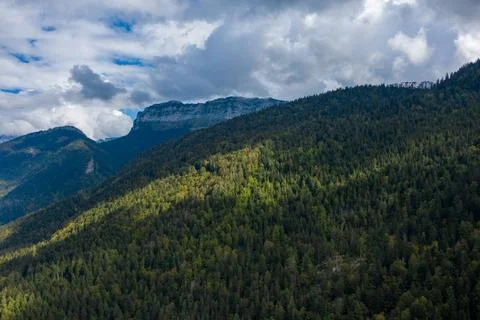 Sunlight patch on Chartreuse forested slopes Stock Photos