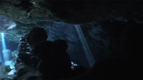 Sunlight Rays In A Cave, Underwater Shot Stock Footage 300936972