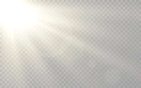 Sunlight rays. Realistic sunshine on transparent background. Bright sun beams Stock Illustration