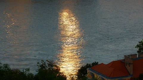 Sunlight reflected on the river Danube before sunset Stock Footage 117366637