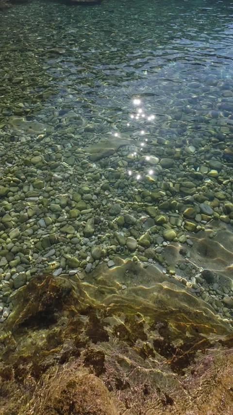 Sunlight reflecting on calm sea water Stock Footage 313634748