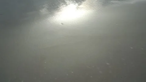 Sunlight reflecting on wet beach sand creating a shimmering abstract pattern Stock Footage 341755146