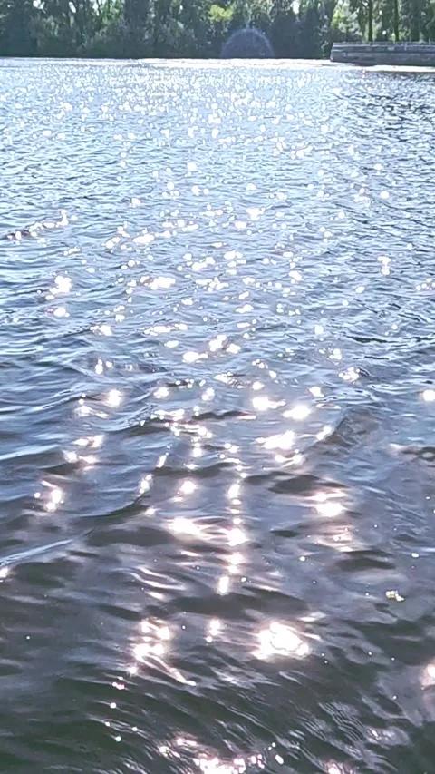 Sunlight reflections moving across rippling lake water Stock Footage 317592558