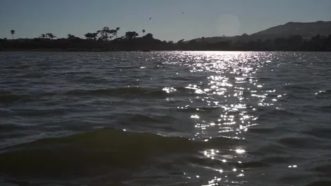 Sunlight Reflections At The Water Surface of Beach, Malibu Stock Footage 296360170