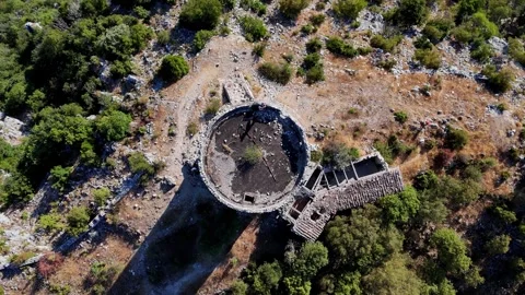Sunlight rotating around ancient stone tower Stock Footage 285262469