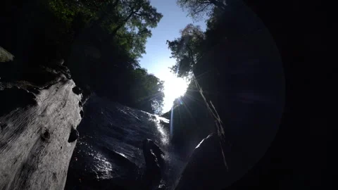 Sunlight Shimmering on a Mountain Waterfall 動画素材 313355810