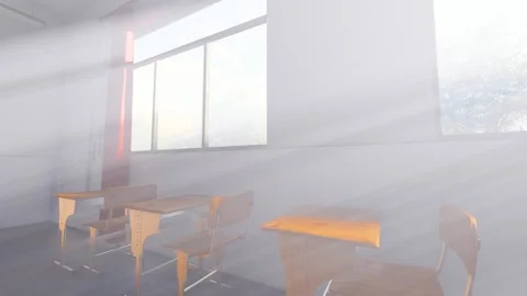 Sunlight shines through the glass of an empty classroom Stock Footage 276482599