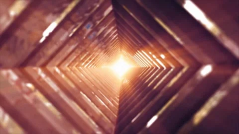 Sunlight shines in a tunnel of lines in the shape of a square moving forward Stock Footage 278520134