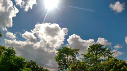 Sunlight shining on the clouds floating above the treetops. 库存影片 155005471