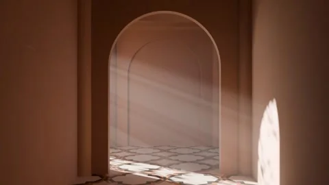 Sunlight shining through arched hallway interior. 3d animation Stock Footage 311019433