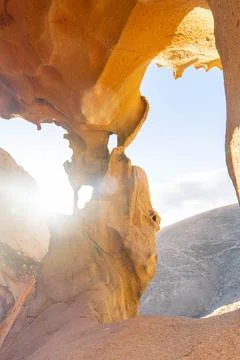 Sunlight Shining Through Arco De Las Penitas in Fuerteventura, Midday Stock Photos