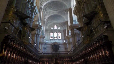 Sunlight Shining Through Cathedral Windows in Malaga Spain Stock Footage 336025216