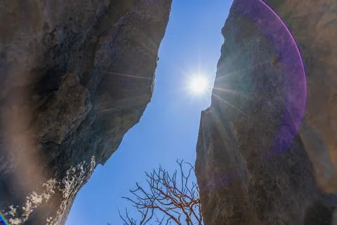Sunlight Shining Through Limestone Formations in Bemaraha National Park. Stock Photos