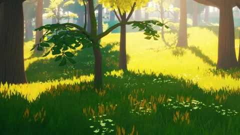 Sunlight shining through trees in a forest during daytime in spring Stock Footage 338323672