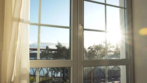 Sunlight shining through window on balcony at morning 스톡 동영상 300498083