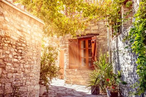 Sunlight shining through the window. Kato Lefkara village. Larnaca District Stock Photos