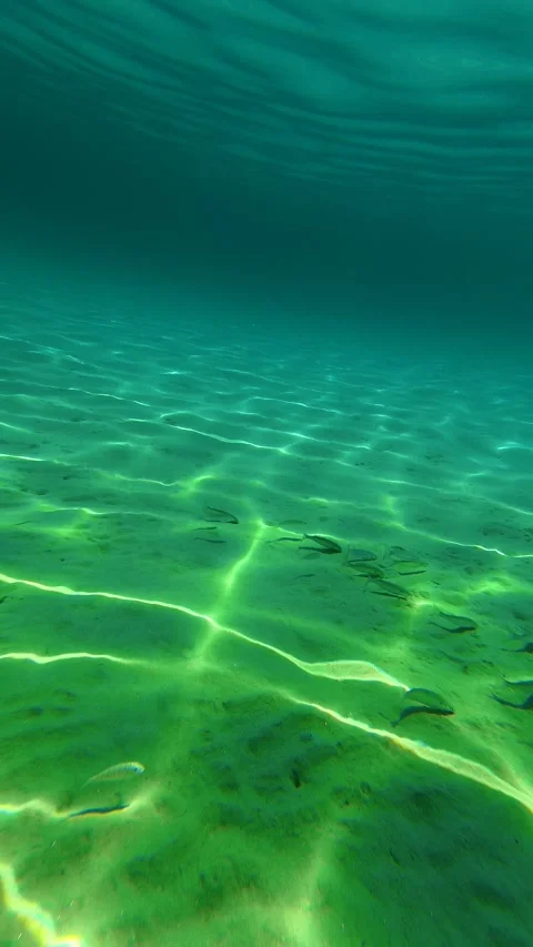Sunlight slices through green water. Trani Ammouda, Greece. Vertical Stock Footage 338358114