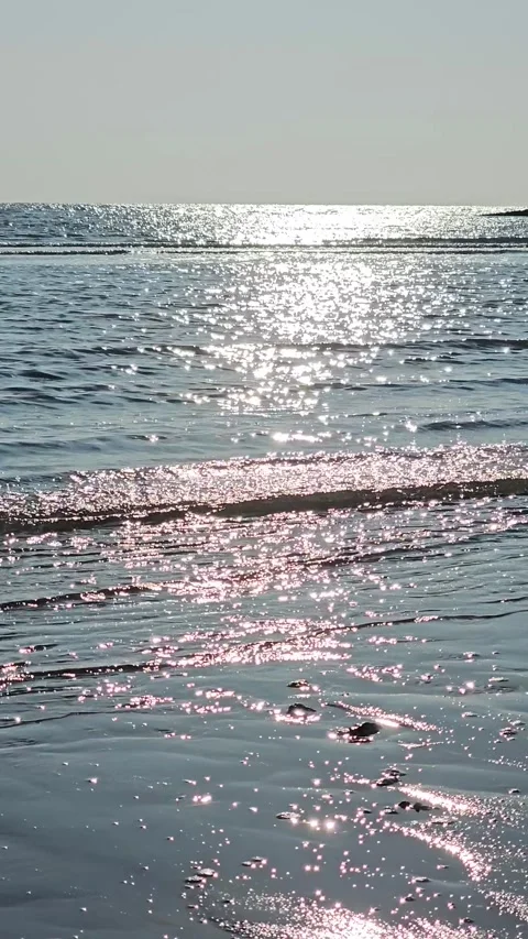 Sunlight Sparkling Across Calm Ocean Surface at Shore, 4K Vídeos de archivo 330035558