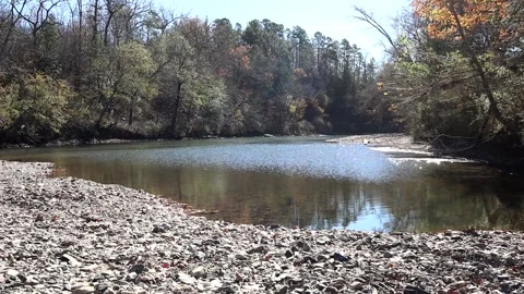 Sunlight sparkling on a stony river Stock Footage 158333826
