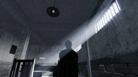Sunlight streamed into the prison room through the windows. Stock Footage 328390814