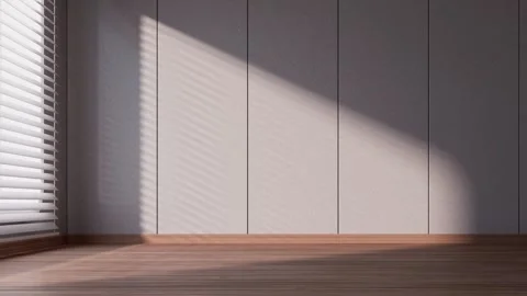 Sunlight streaming through blinds onto empty room wall and floor. Stock Footage 332338420