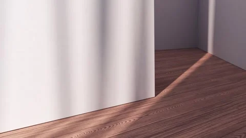 Sunlight streaming through window casts moving shadows on white wall and wo.. Stock Footage 332318306