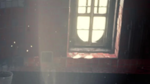 Sunlight streams into an old room through a large window Stock Footage 345001429