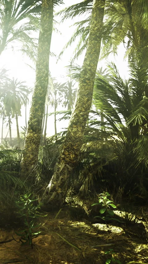 Sunlight streams through lush palm trees in a serene paradise Vidéo 329172899