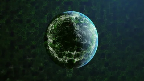 Sunlight striking Earth fueling hex grid emerging, neural filaments spreading Stock Footage 312407308