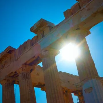 Sunlight through ancient columns Stock Photos