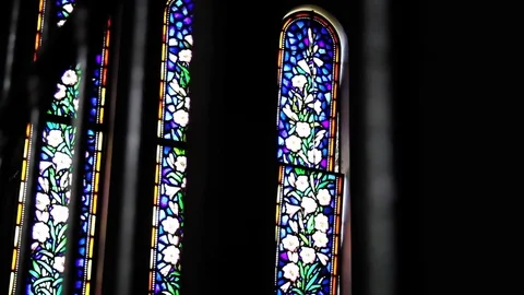 Sunlight Through Church Stain-glass Window Stock Footage