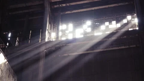 Sunlight Through Explosion-Shattered Windows at Ukrainian Thermal Plant Stock Footage 313429170