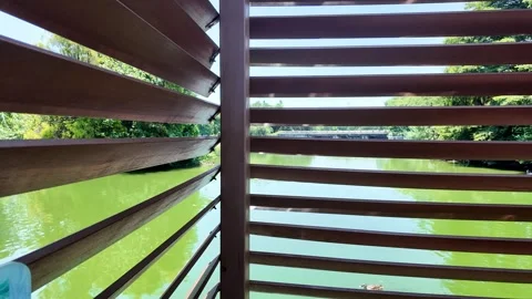 Sunlight Through Railing by Lakeside 4K Video Stock Footage 317097669