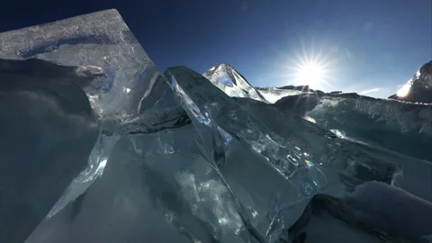 Sunlight trough transparent piece of ice floe Stock Footage 177206507