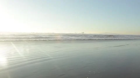 Sunlights into Ocean with Crashing Waves Stock Footage 46757976