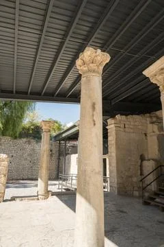 Sunlit Ancient Stone Column in the of St. Nicholas Church, Demre, Turkey Stock Photos