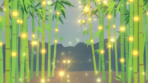 Sunlit Bamboo Forest: A Mystical Path with Golden Lights Stock Footage 317967362