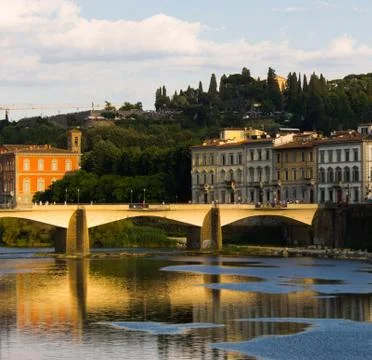 Sunlit Bridge at Florence Stock Photos