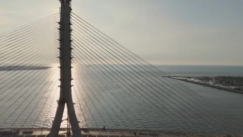 Sunlit Cables of Tamsui Glens Bridge Stock Footage 337313404