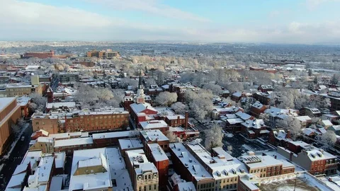 Sunlit cityscape in a cold winter morning, a small town on the East Coast Stock Footage 104864982