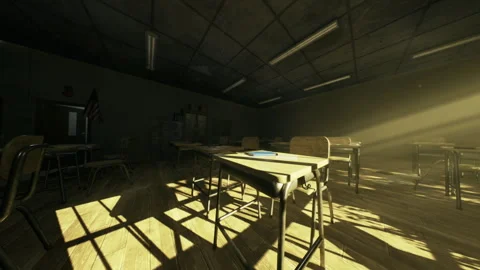 Sunlit classroom shadows. Bright sunlight casts dramatic classroom shadows Stock Footage 335594625