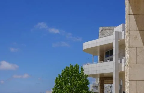 Sunlit Corner of Getty Facade Stock Photos