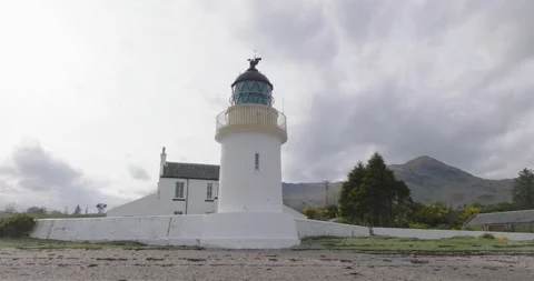 Sunlit Corran Lighthouse: A Scenic Drone Capture in Scotland Stock-Footage 239777899