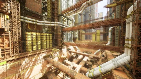 Sunlit corridors with elevated balconies and clean conduits highlight rhythm Stock Footage 341562398